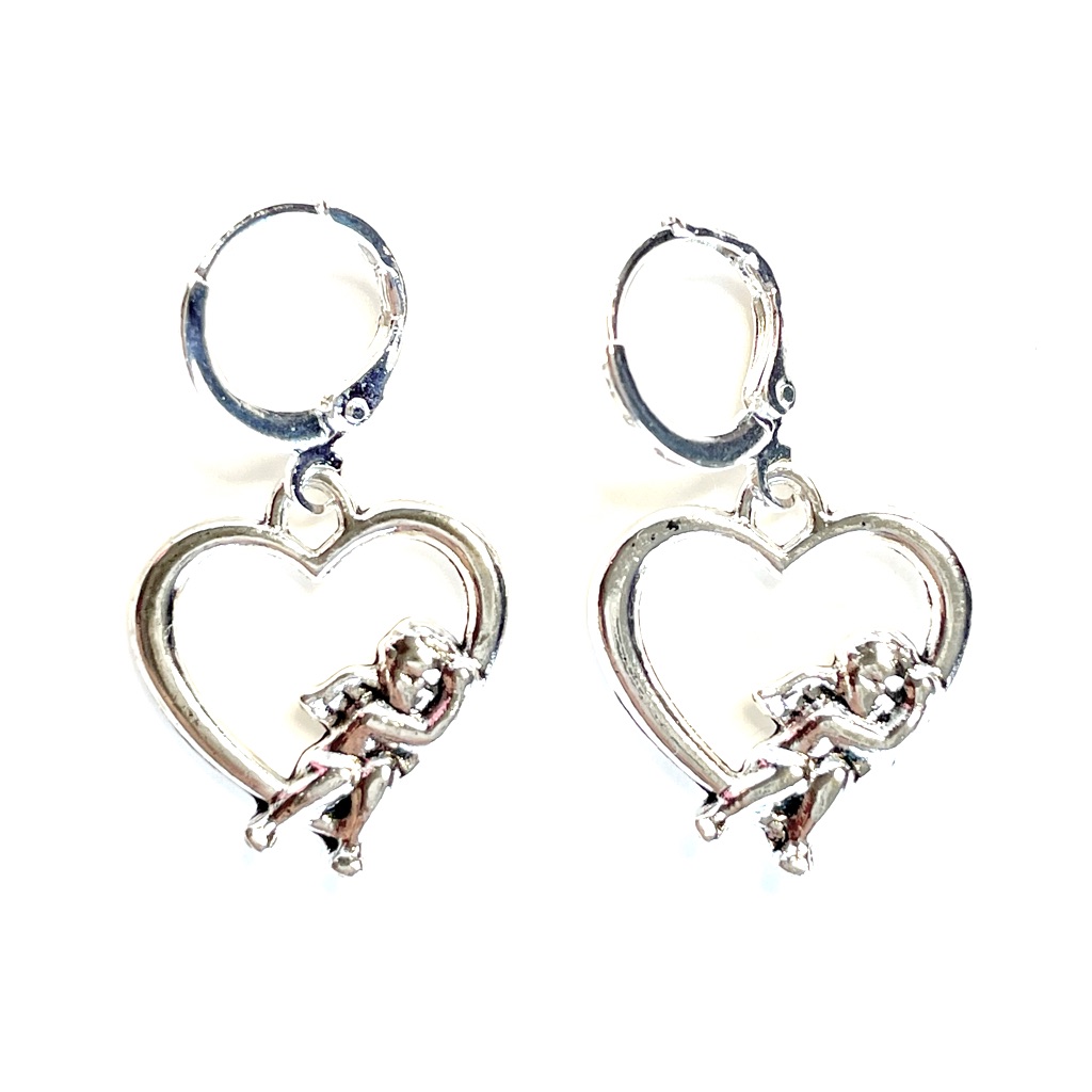 Earrings 925 Silver Hearts Angels Huggies Hoops 1.25” Usa Handmade
